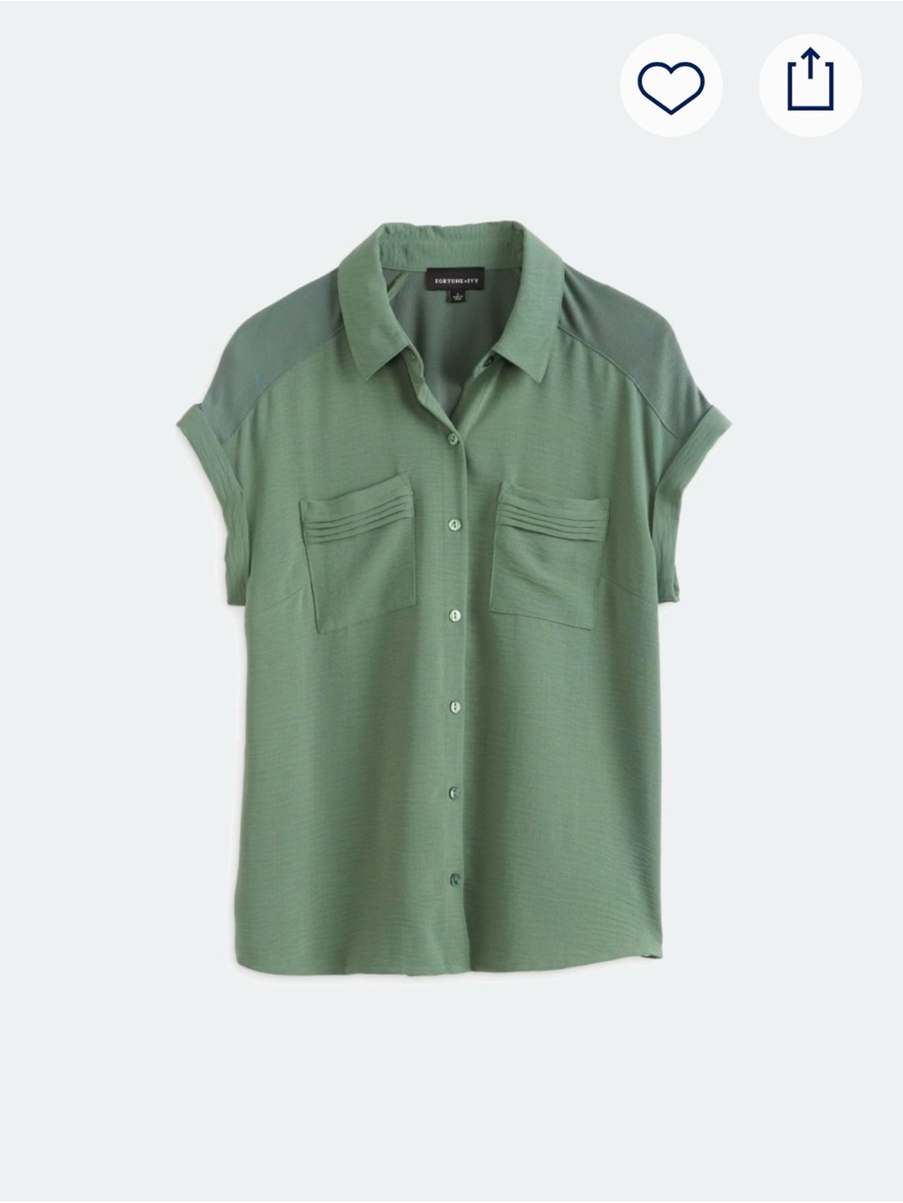 NWT Fortune + Ivy Dallas Mixed Material Shirt. Dark Green. Large